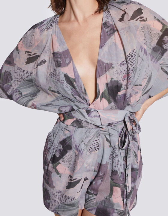 CERAN GEOMETRIC PRINT WRAP MINI JUMPSUIT
